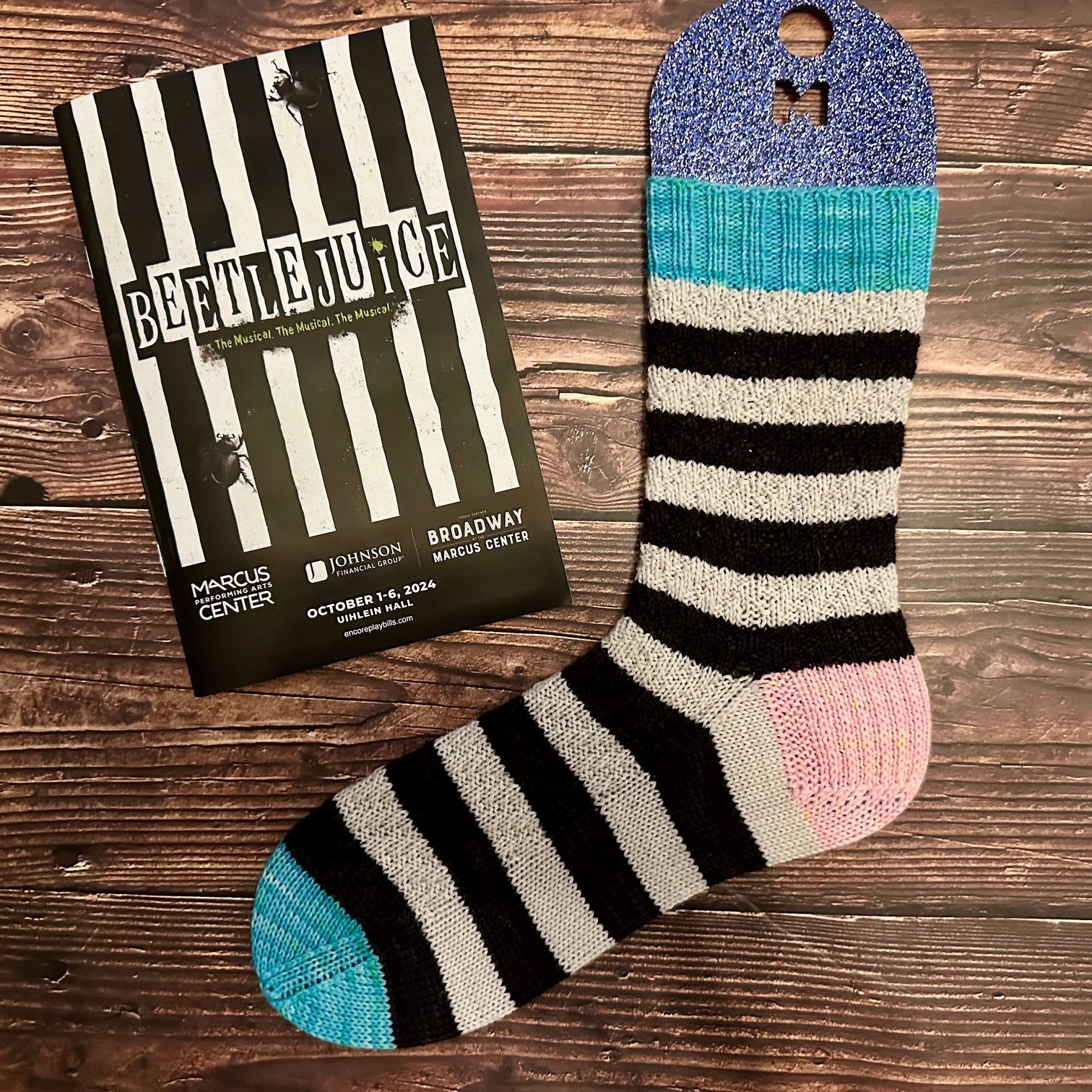Beetlejuice inspired Sandworm Spiral Sock Set